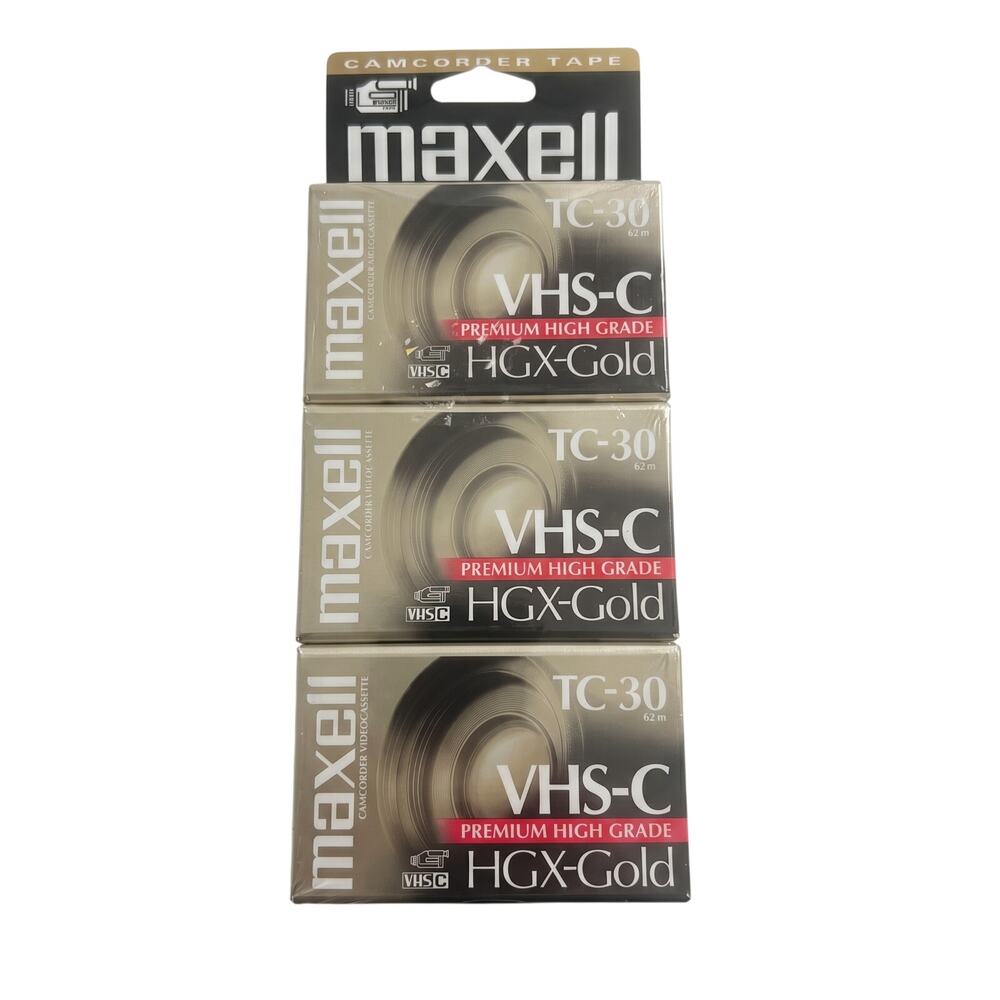 Sealed Maxell HGX-Gold TC-30 VHS-C Camcorder Videocassette 3-Pack‎ Retro Vintage